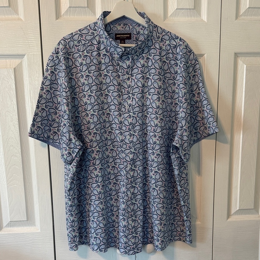 Johnston & Murphy Blue Paisley Casual Shirt Sz XXL